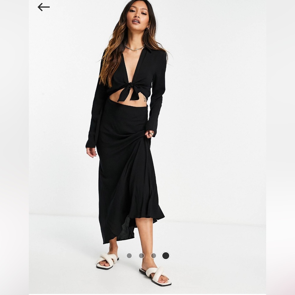 ASOS cut out midi shirt dress with knot front detail